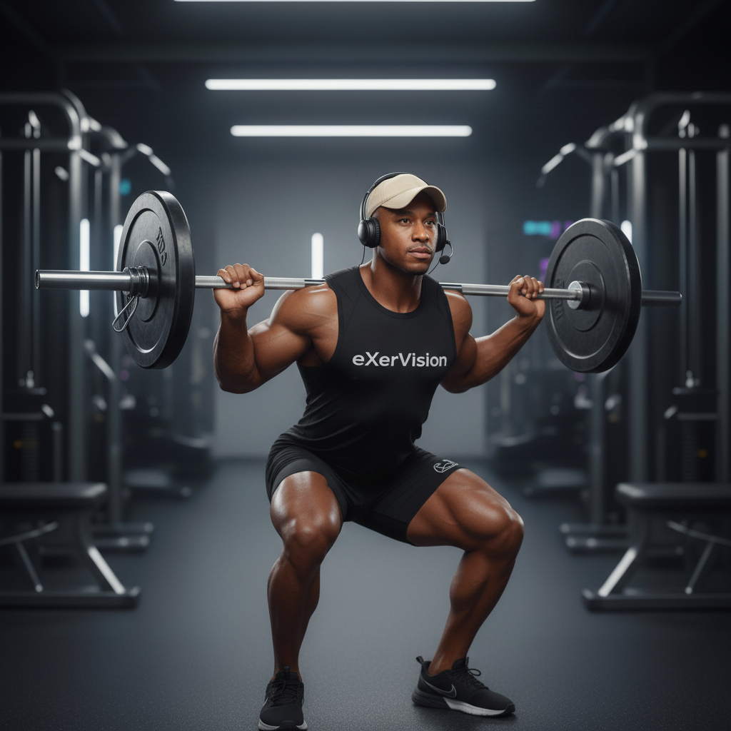 eXerVision trainer performing a barbell back squat